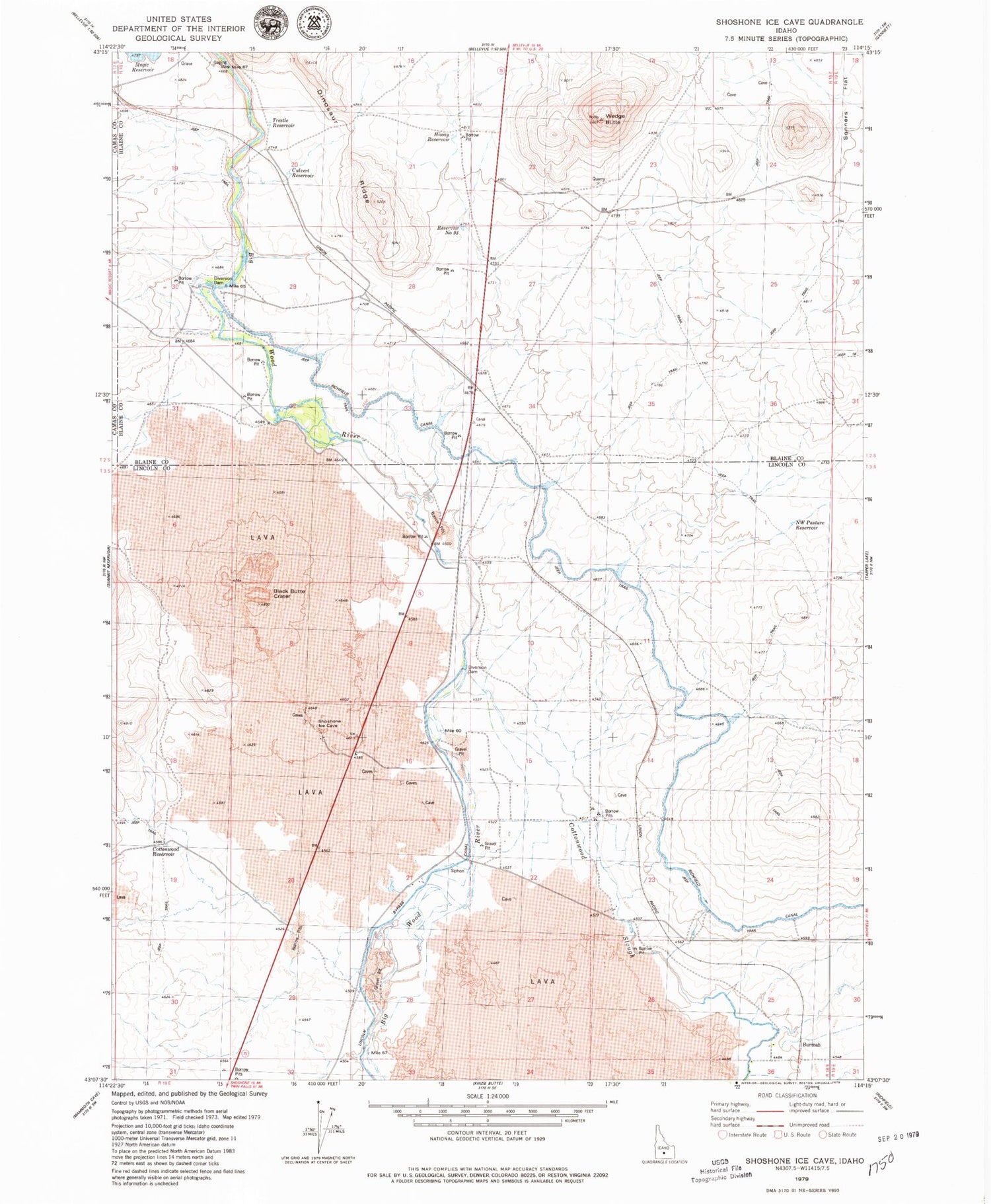 Classic USGS Shoshone Ice Cave Idaho 7.5'x7.5' Topo Map Image
