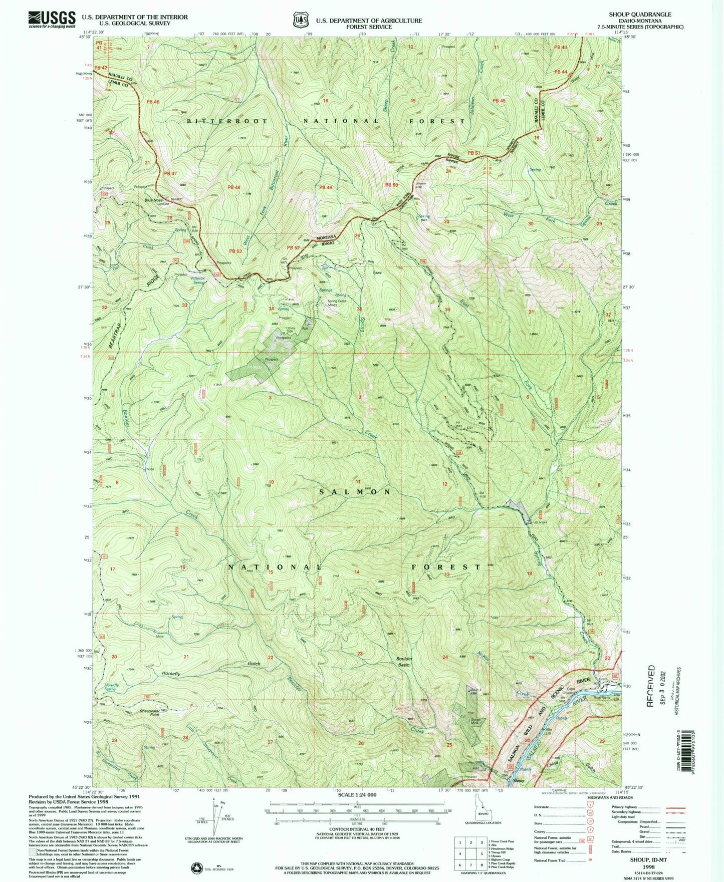 Classic USGS Shoup Idaho 7.5'x7.5' Topo Map Image