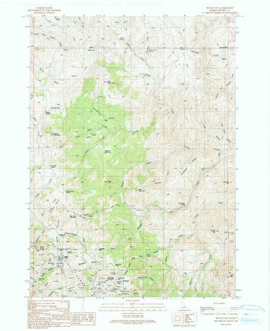 Classic USGS Silver City Idaho 7.5'x7.5' Topo Map Image