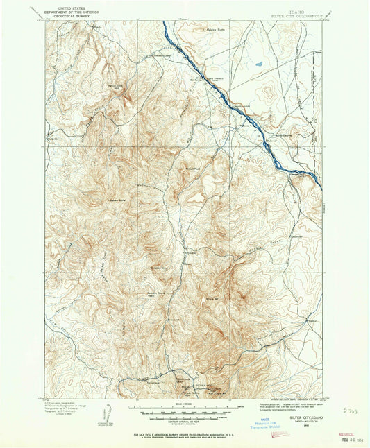 Historic 1892 Silver City Idaho 30'x30' Topo Map Image