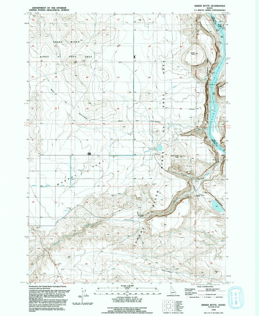 Classic USGS Sinker Butte Idaho 7.5'x7.5' Topo Map Image