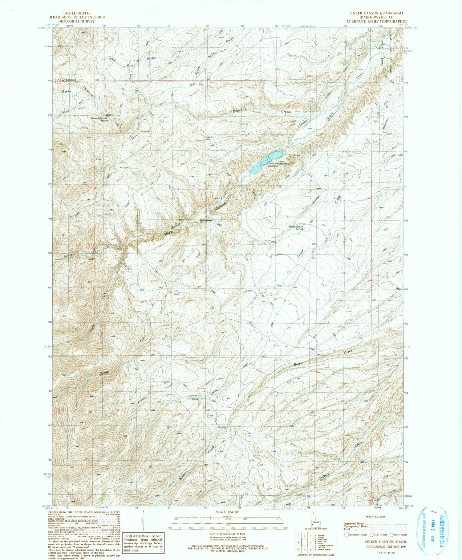Classic USGS Sinker Canyon Idaho 7.5'x7.5' Topo Map Image