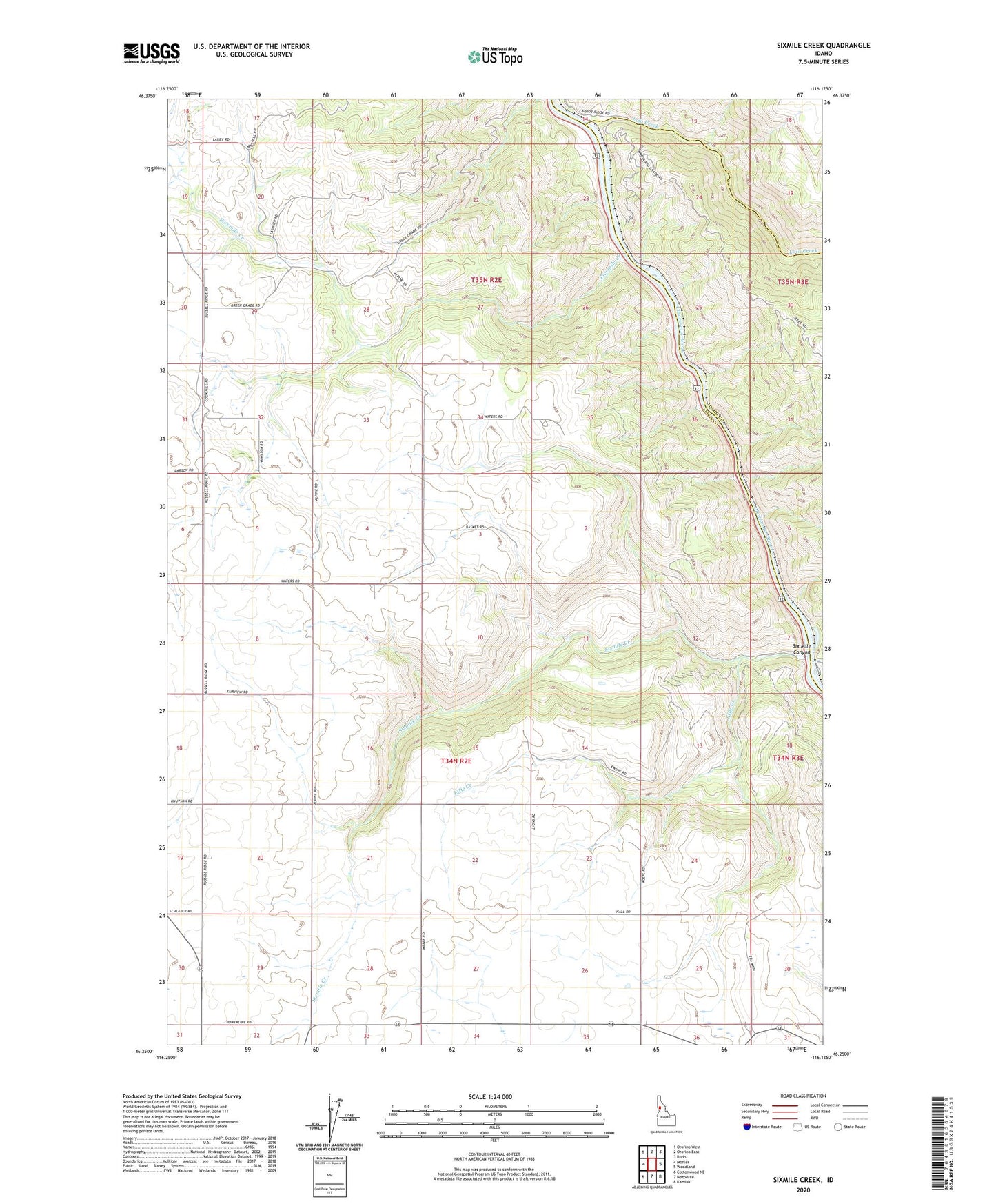 Sixmile Creek Idaho US Topo Map Image