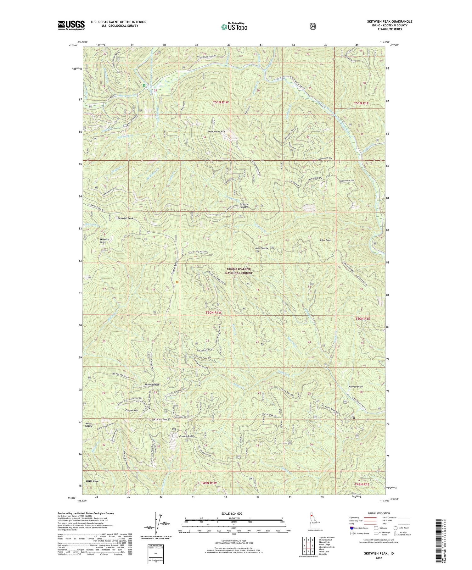 Skitwish Peak Idaho US Topo Map Image