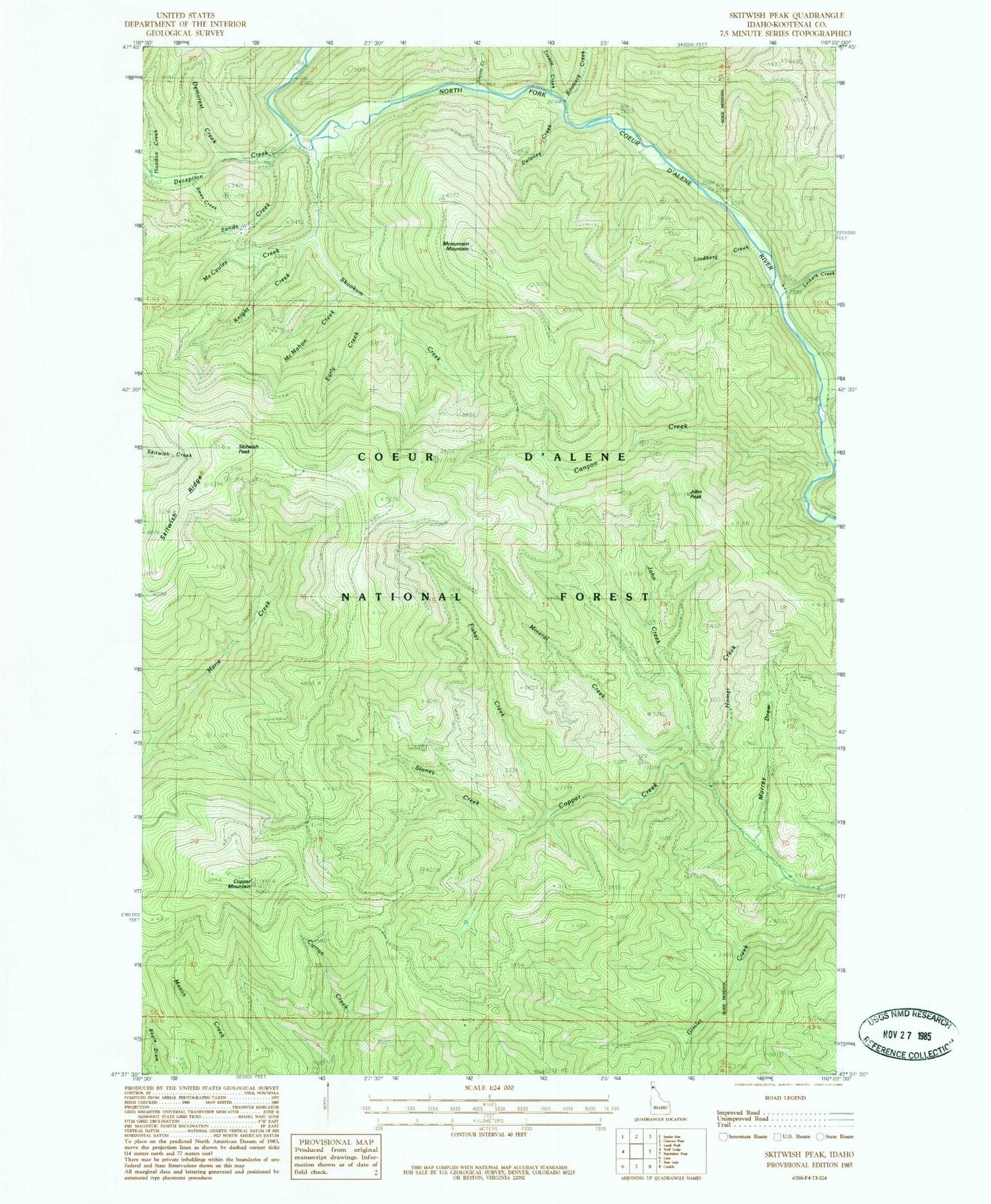 Classic USGS Skitwish Peak Idaho 7.5'x7.5' Topo Map Image