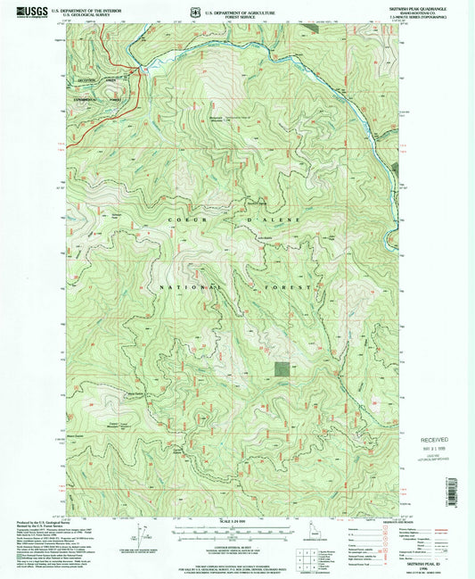 Classic USGS Skitwish Peak Idaho 7.5'x7.5' Topo Map Image