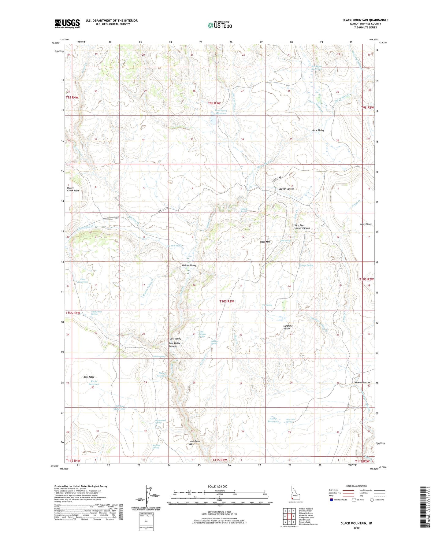Slack Mountain Idaho US Topo Map Image