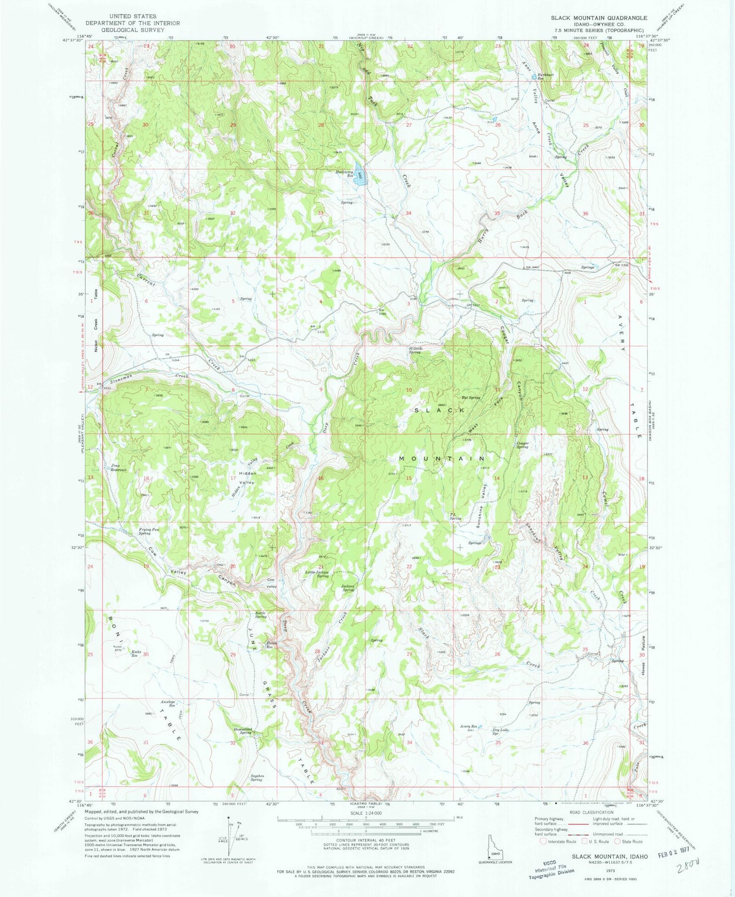 Classic USGS Slack Mountain Idaho 7.5'x7.5' Topo Map Image