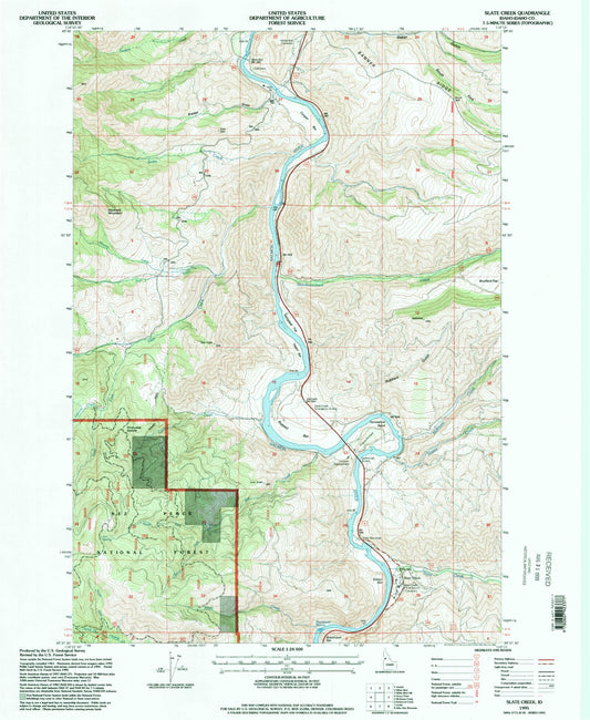 Classic USGS Slate Creek Idaho 7.5'x7.5' Topo Map Image