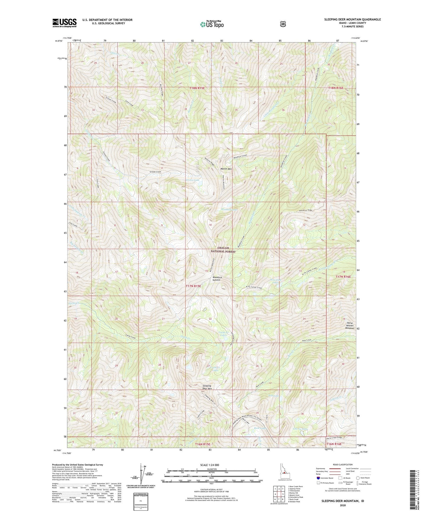 Sleeping Deer Mountain Idaho US Topo Map Image