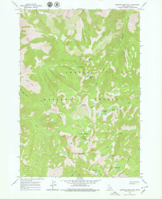 Classic USGS Sleeping Deer Mountain Idaho 7.5'x7.5' Topo Map Image