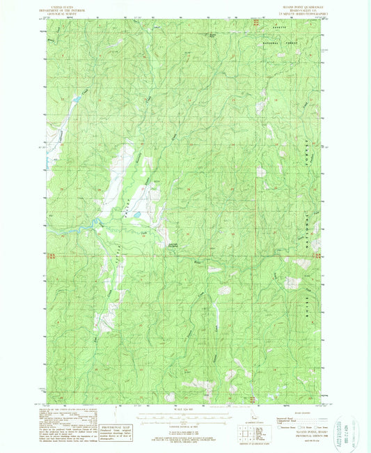 Classic USGS Sloans Point Idaho 7.5'x7.5' Topo Map Image