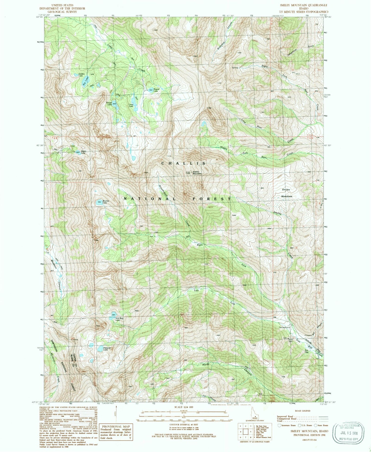 Classic USGS Smiley Mountain Idaho 7.5'x7.5' Topo Map Image