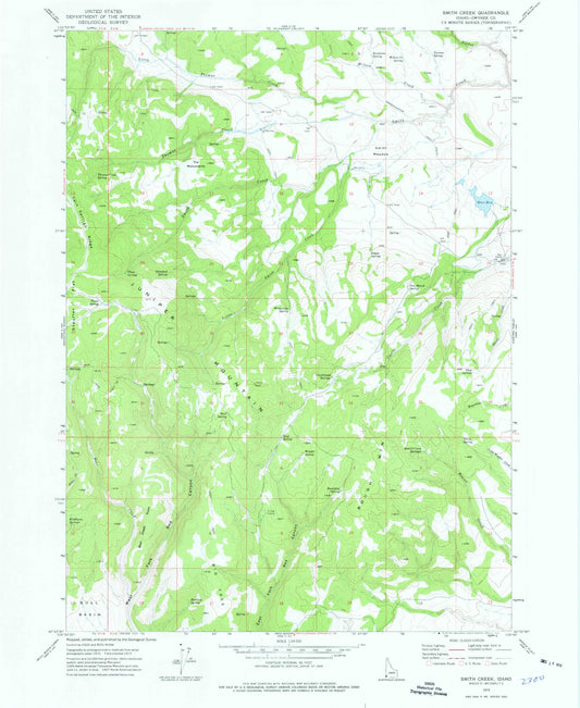 Classic USGS Smith Creek Idaho 7.5'x7.5' Topo Map Image