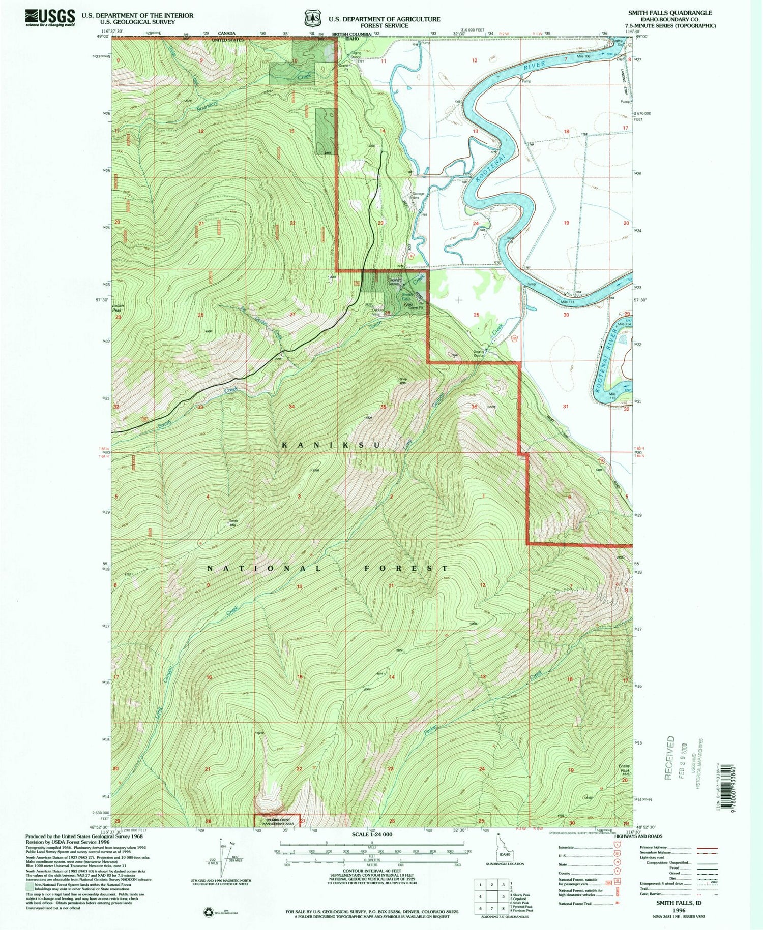 Classic USGS Smith Falls Idaho 7.5'x7.5' Topo Map Image