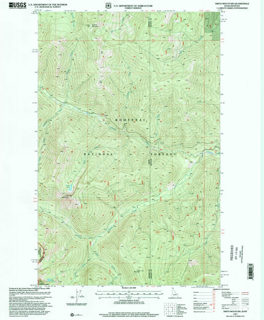 Classic USGS Smith Mountain Idaho 7.5'x7.5' Topo Map Image