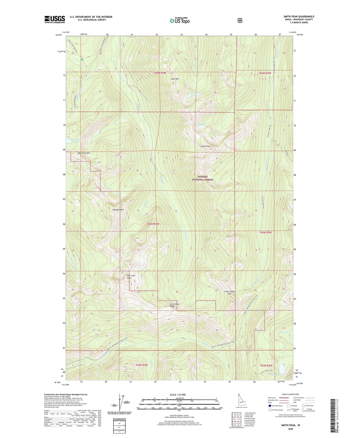 Smith Peak Idaho US Topo Map Image