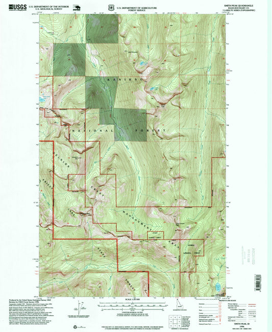Classic USGS Smith Peak Idaho 7.5'x7.5' Topo Map Image