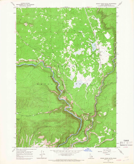 Classic USGS Snake River Butte Idaho 7.5'x7.5' Topo Map Image