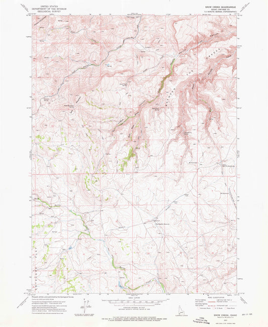 Classic USGS Snow Creek Idaho 7.5'x7.5' Topo Map Image