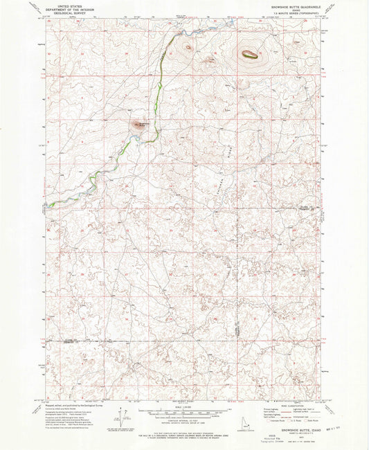 Classic USGS Snowshoe Butte Idaho 7.5'x7.5' Topo Map Image