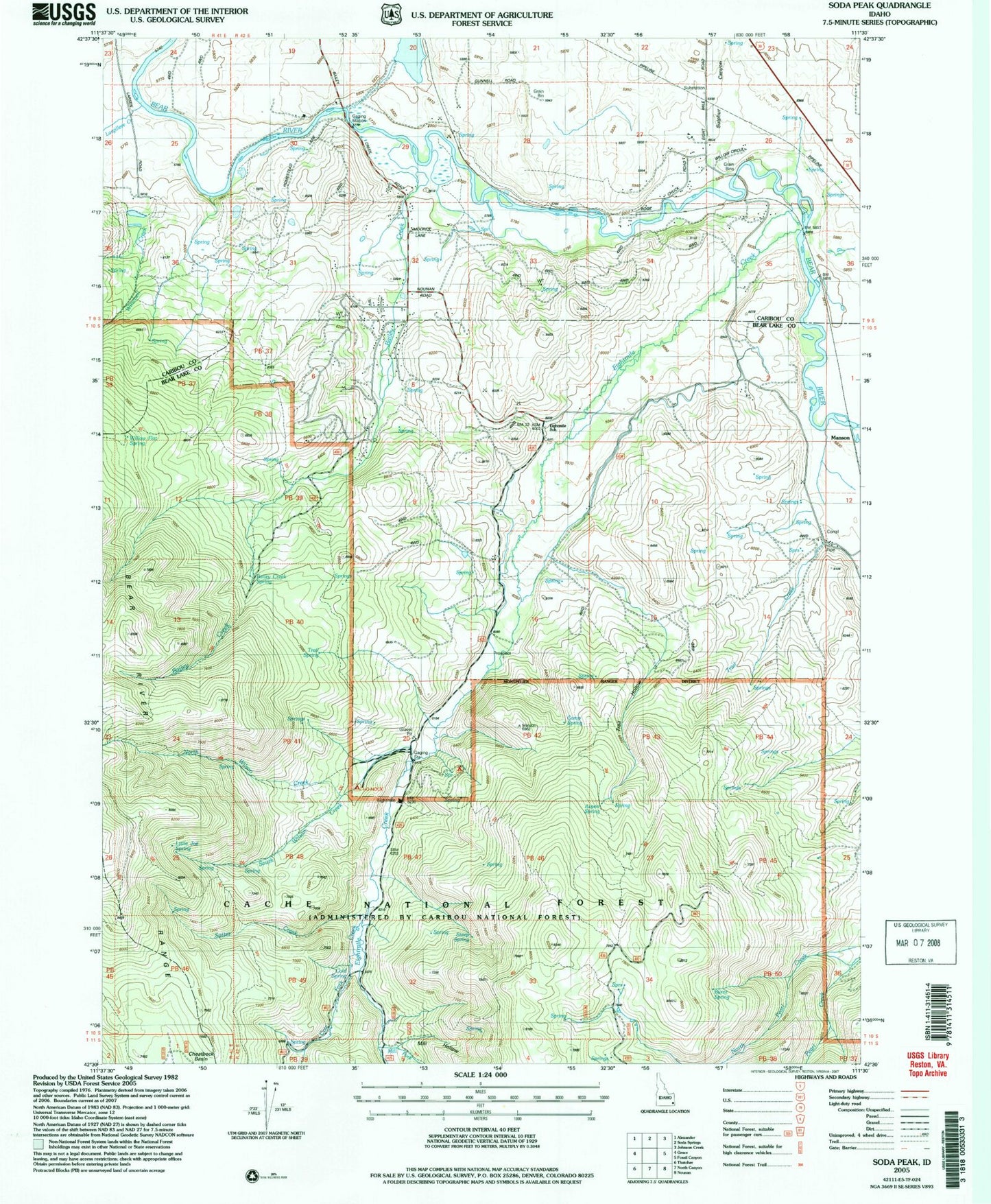 Classic USGS Soda Peak Idaho 7.5'x7.5' Topo Map Image