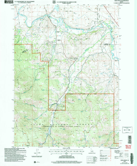 Classic USGS Soda Peak Idaho 7.5'x7.5' Topo Map Image