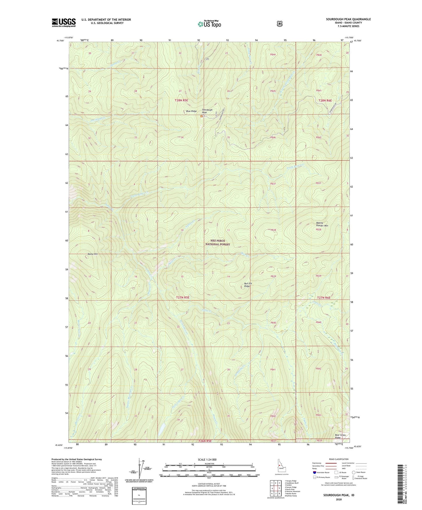 Sourdough Peak Idaho US Topo Map Image