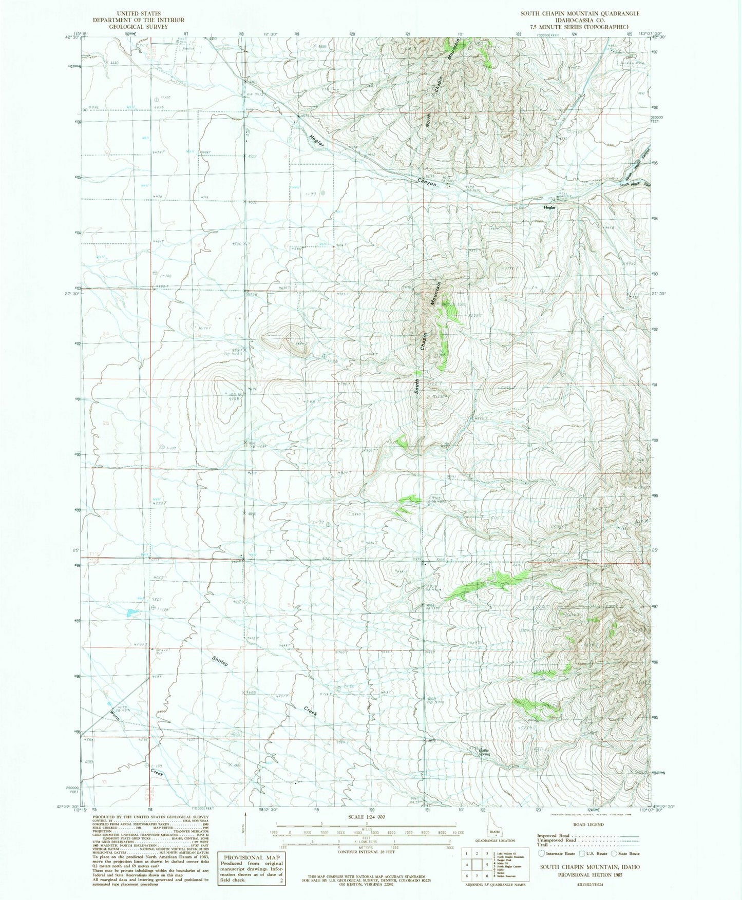 Classic USGS South Chapin Mountain Idaho 7.5'x7.5' Topo Map Image
