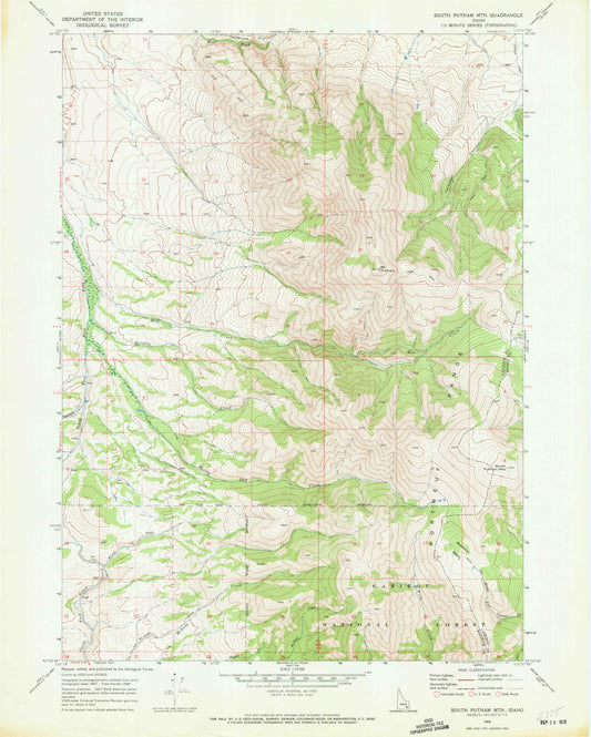 Classic USGS South Putnam Mountain Idaho 7.5'x7.5' Topo Map Image