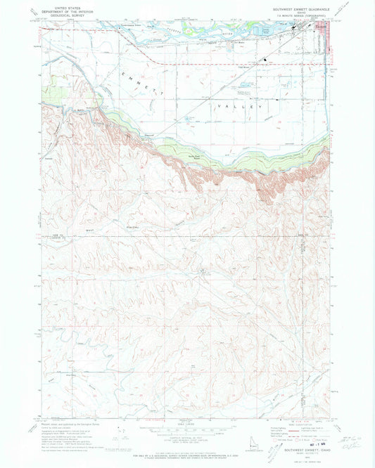 Classic USGS Southwest Emmett Idaho 7.5'x7.5' Topo Map Image