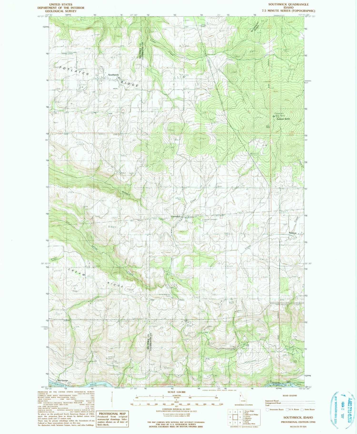 Classic USGS Southwick Idaho 7.5'x7.5' Topo Map Image