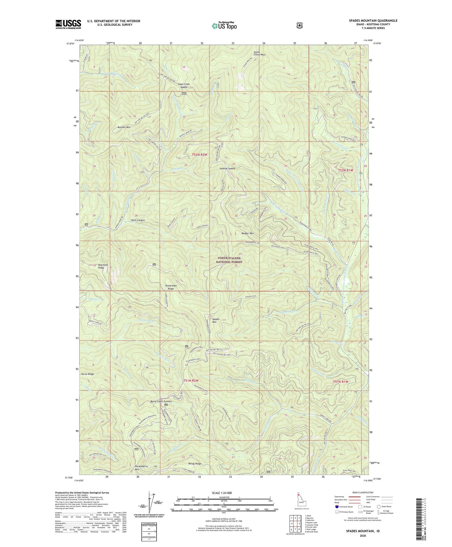 Spades Mountain Idaho US Topo Map Image