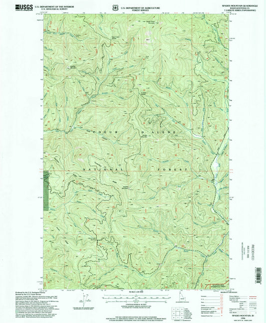 Classic USGS Spades Mountain Idaho 7.5'x7.5' Topo Map Image