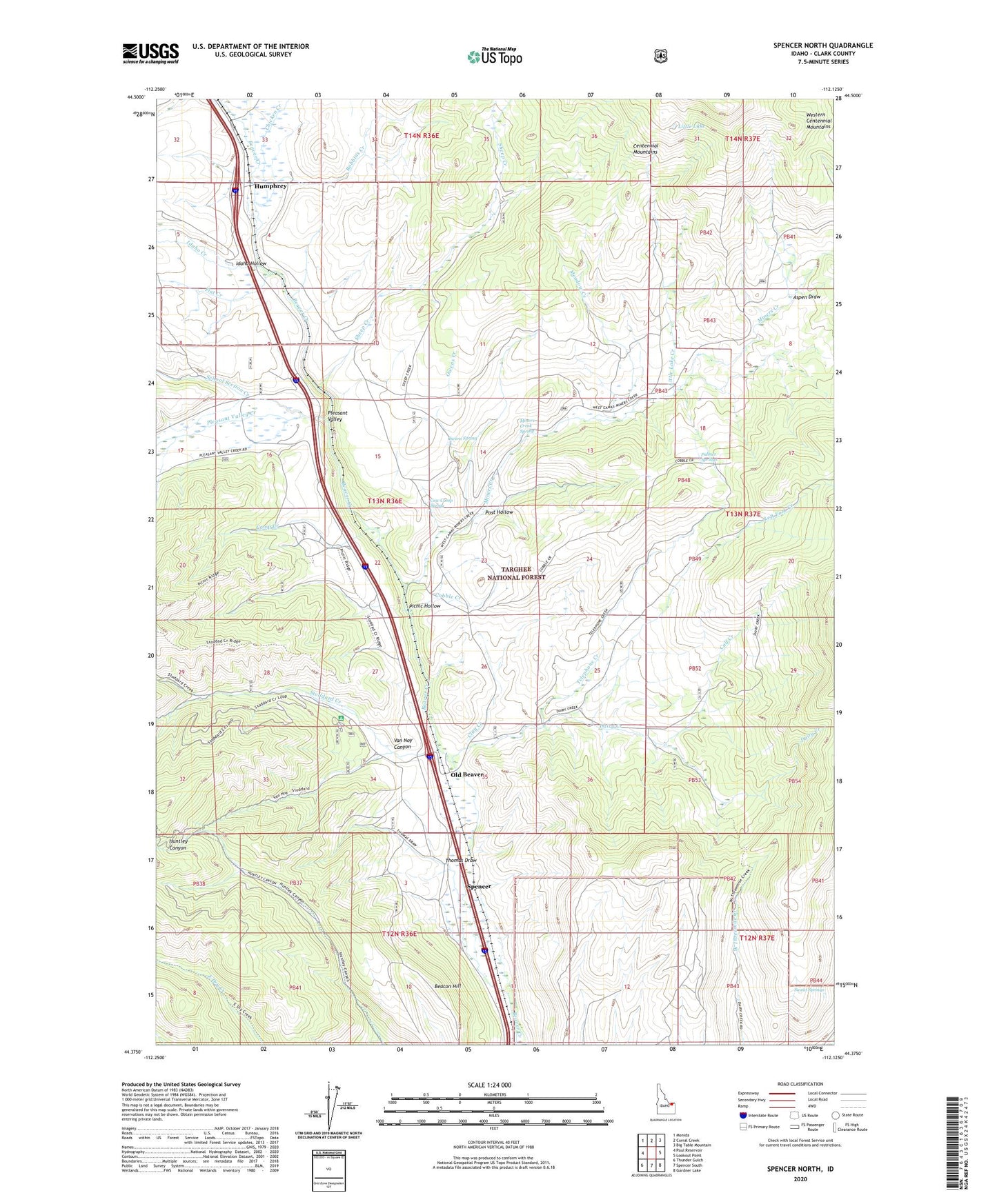 Spencer North Idaho US Topo Map Image