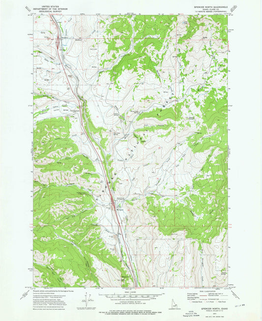 Classic USGS Spencer North Idaho 7.5'x7.5' Topo Map Image
