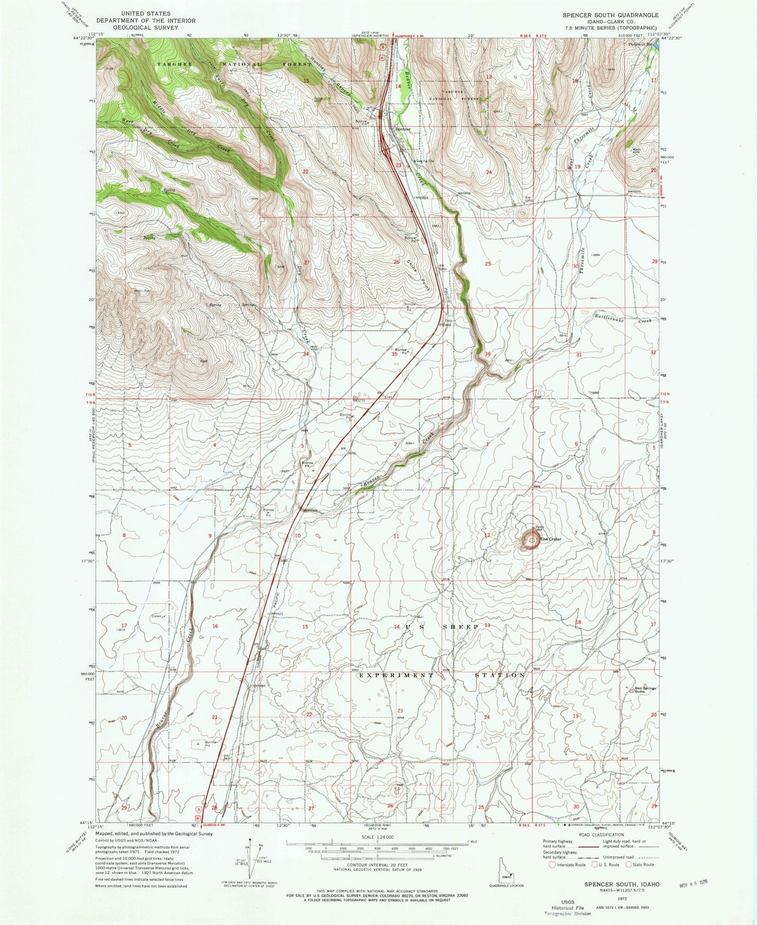 Classic USGS Spencer South Idaho 7.5'x7.5' Topo Map Image