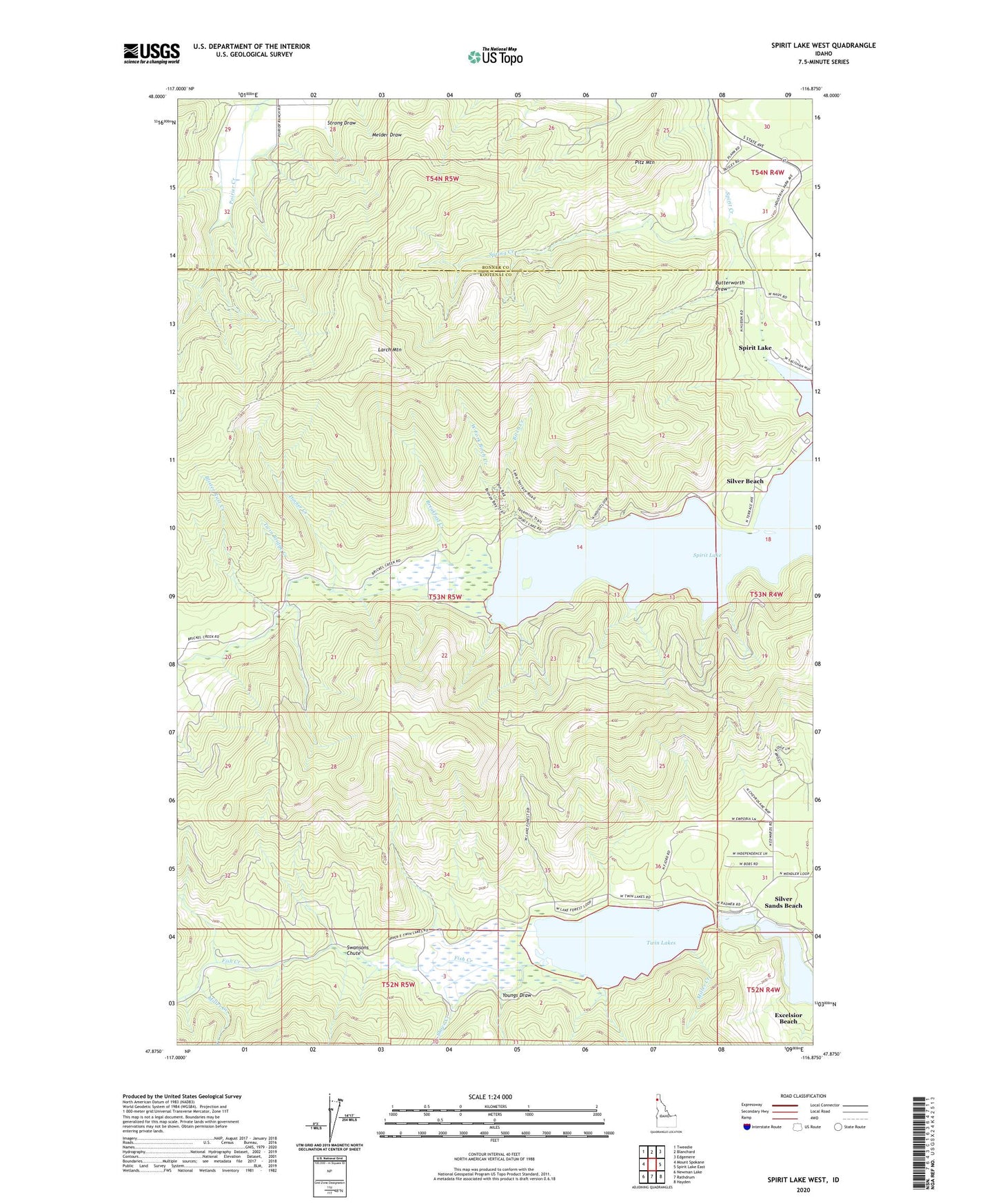 Spirit Lake West Idaho US Topo Map Image