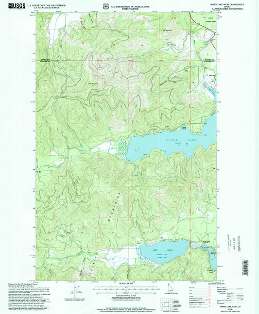 Classic USGS Spirit Lake West Idaho 7.5'x7.5' Topo Map Image