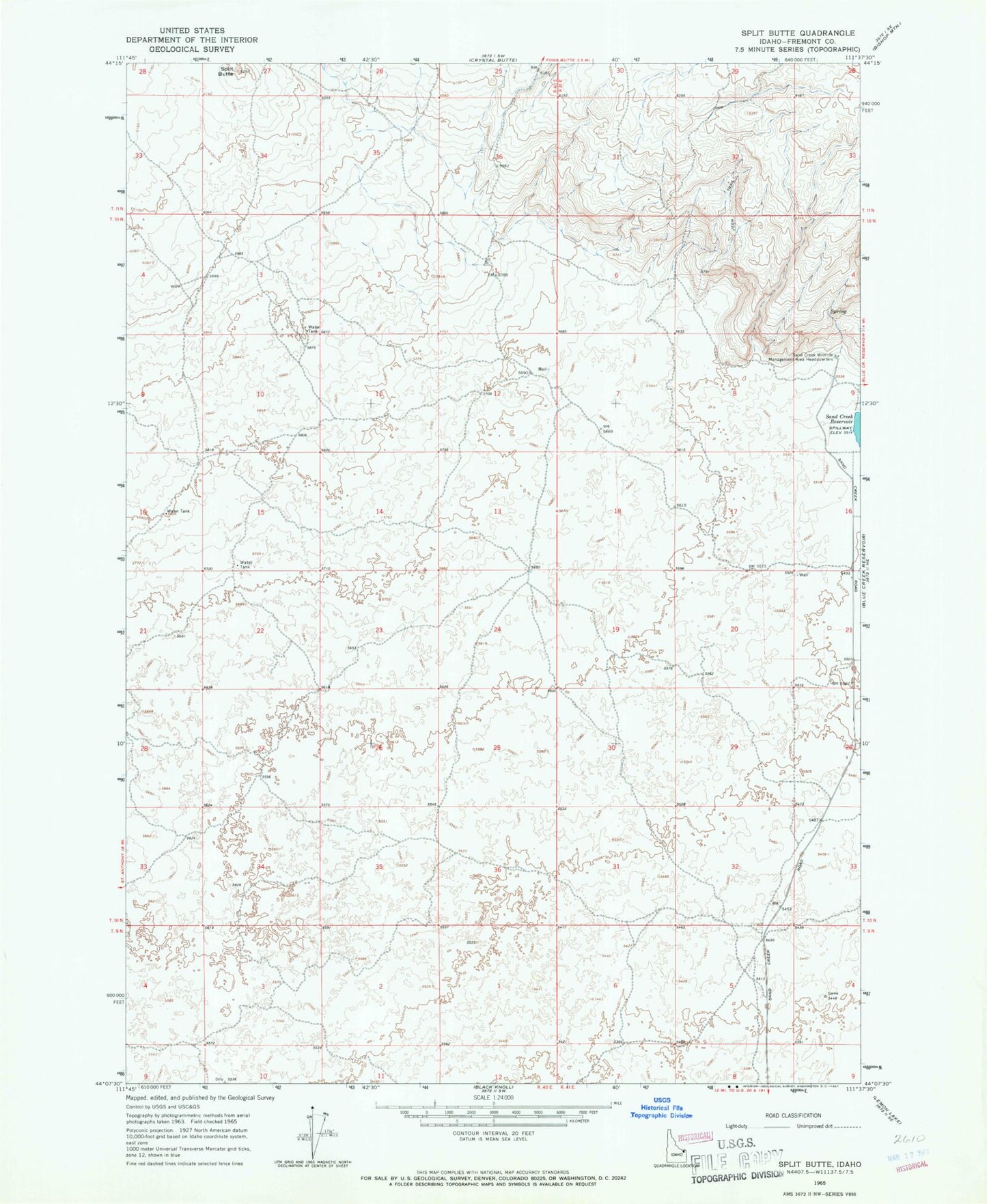 Classic USGS Split Butte Idaho 7.5'x7.5' Topo Map Image