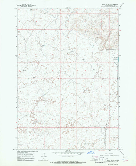 Classic USGS Split Butte Idaho 7.5'x7.5' Topo Map Image