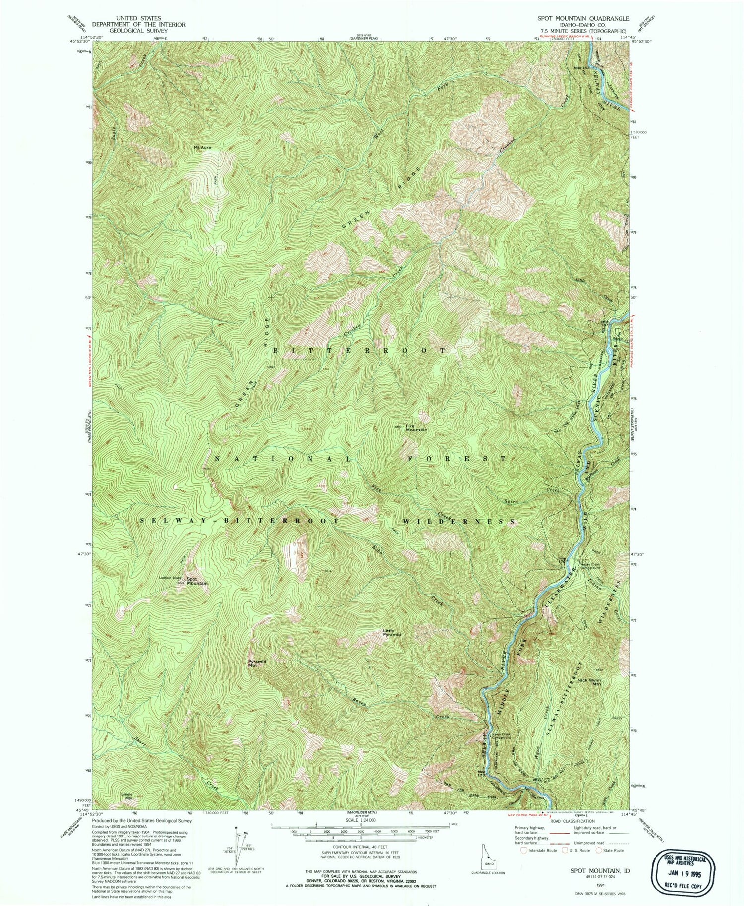 Classic USGS Spot Mountain Idaho 7.5'x7.5' Topo Map Image