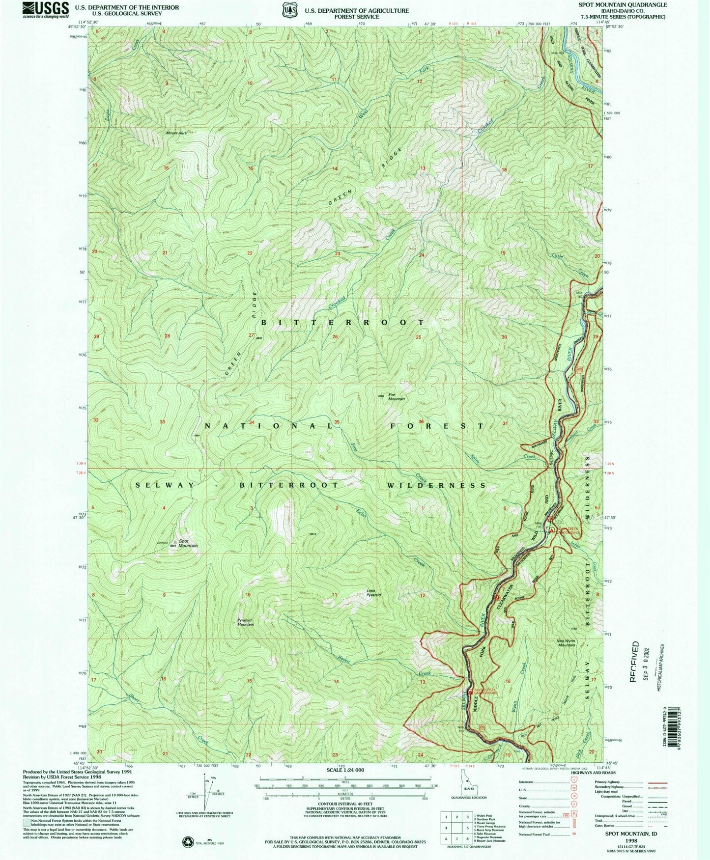 Classic USGS Spot Mountain Idaho 7.5'x7.5' Topo Map Image