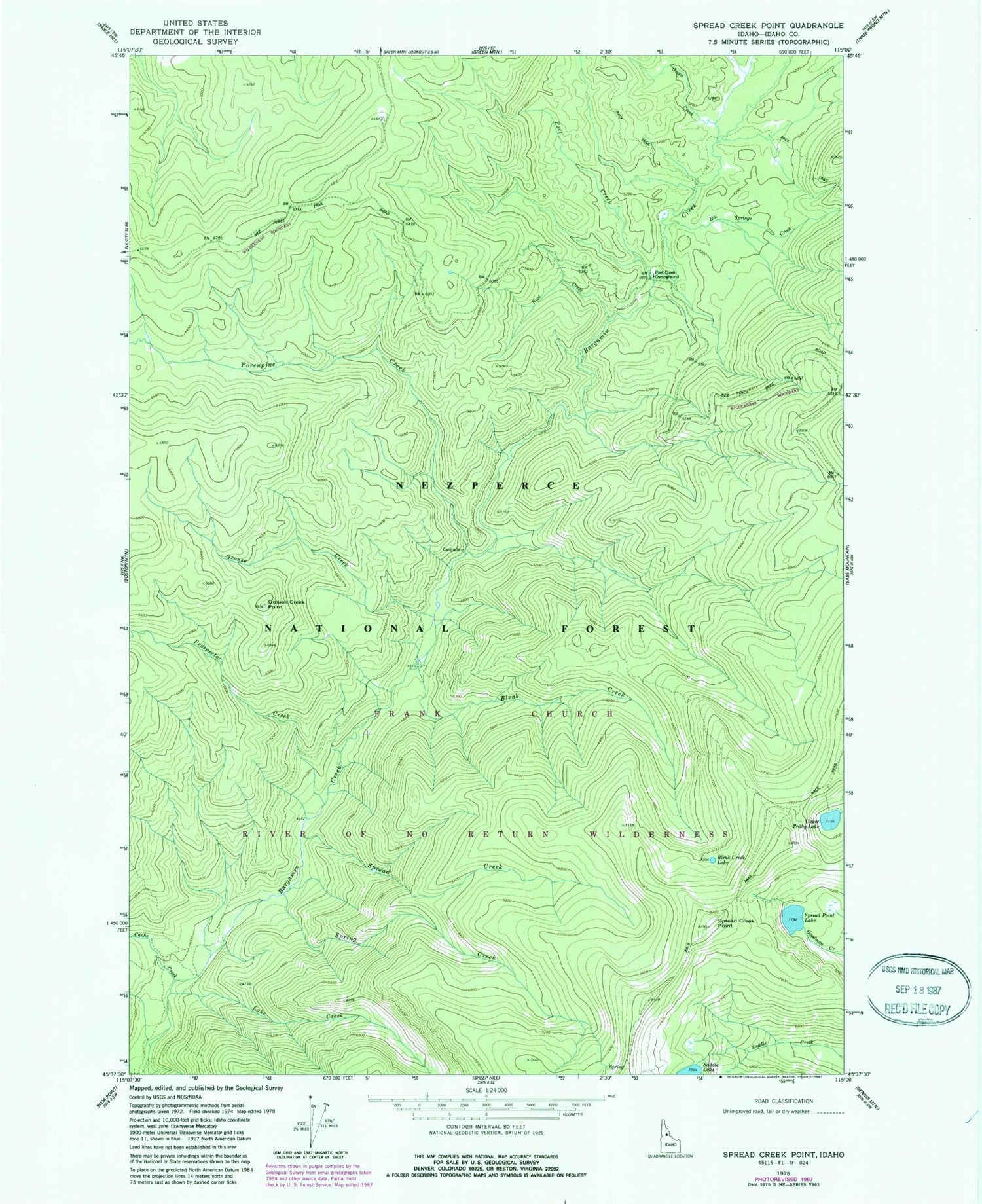 Classic USGS Spread Creek Point Idaho 7.5'x7.5' Topo Map Image