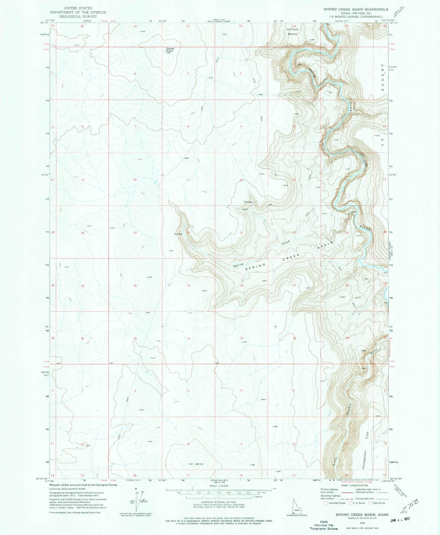 Classic USGS Spring Creek Basin Idaho 7.5'x7.5' Topo Map Image