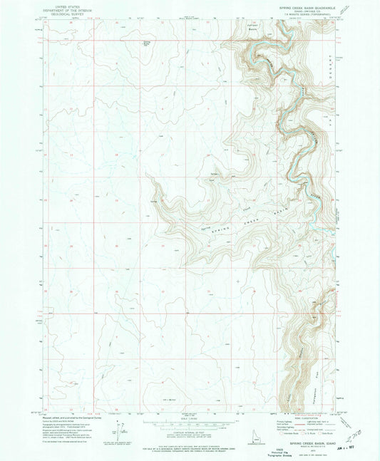 Classic USGS Spring Creek Basin Idaho 7.5'x7.5' Topo Map Image