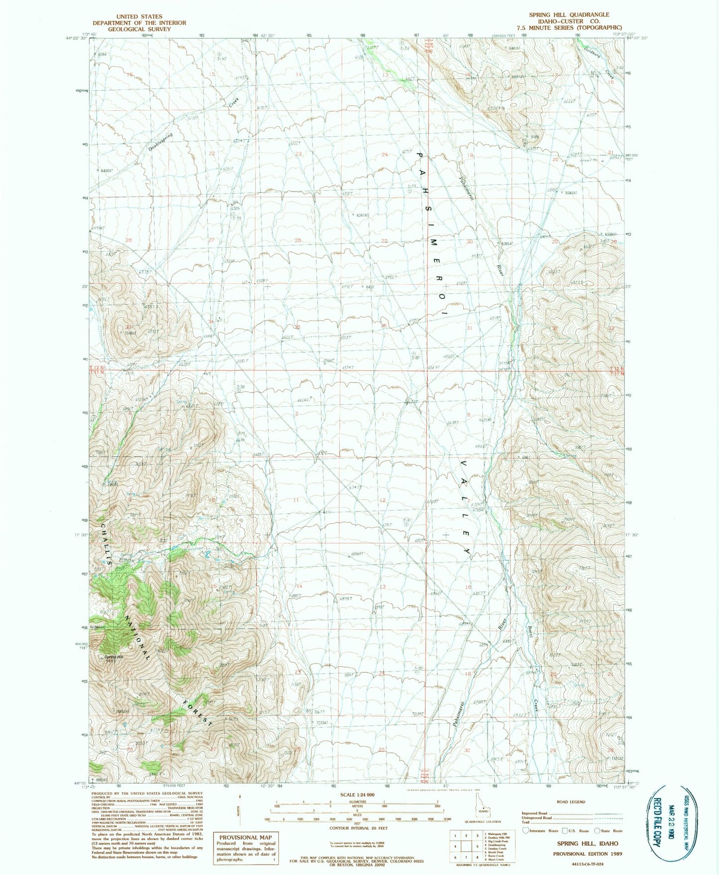Classic USGS Spring Hill Idaho 7.5'x7.5' Topo Map Image
