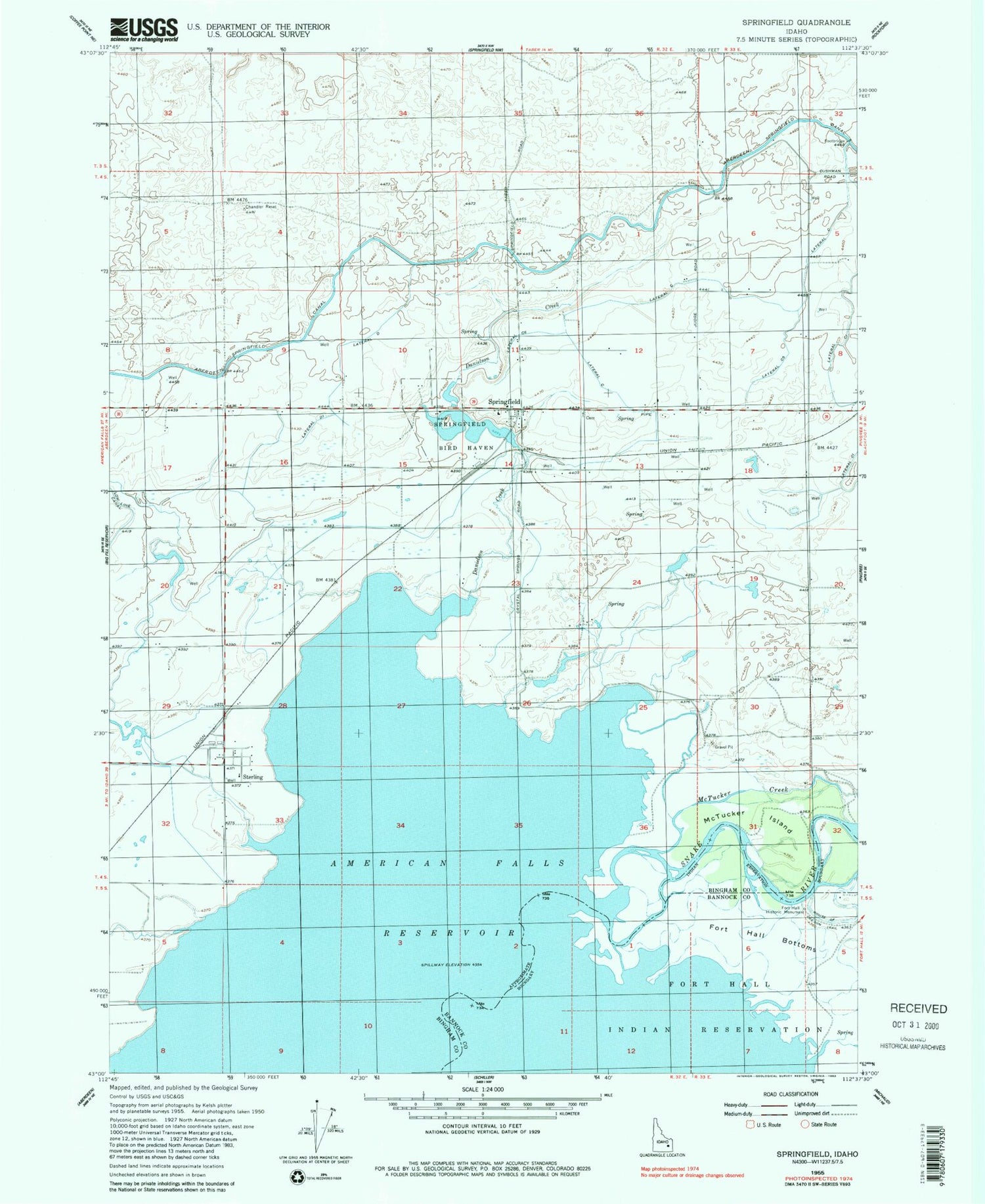 Classic USGS Springfield Idaho 7.5'x7.5' Topo Map Image