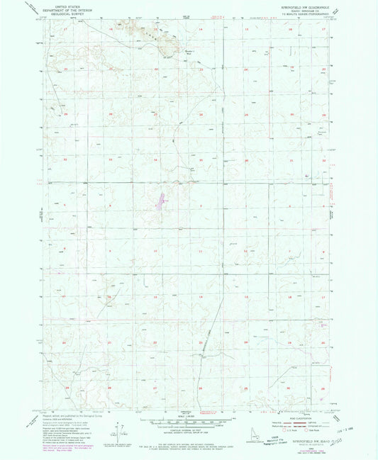 Classic USGS Springfield NW Idaho 7.5'x7.5' Topo Map Image