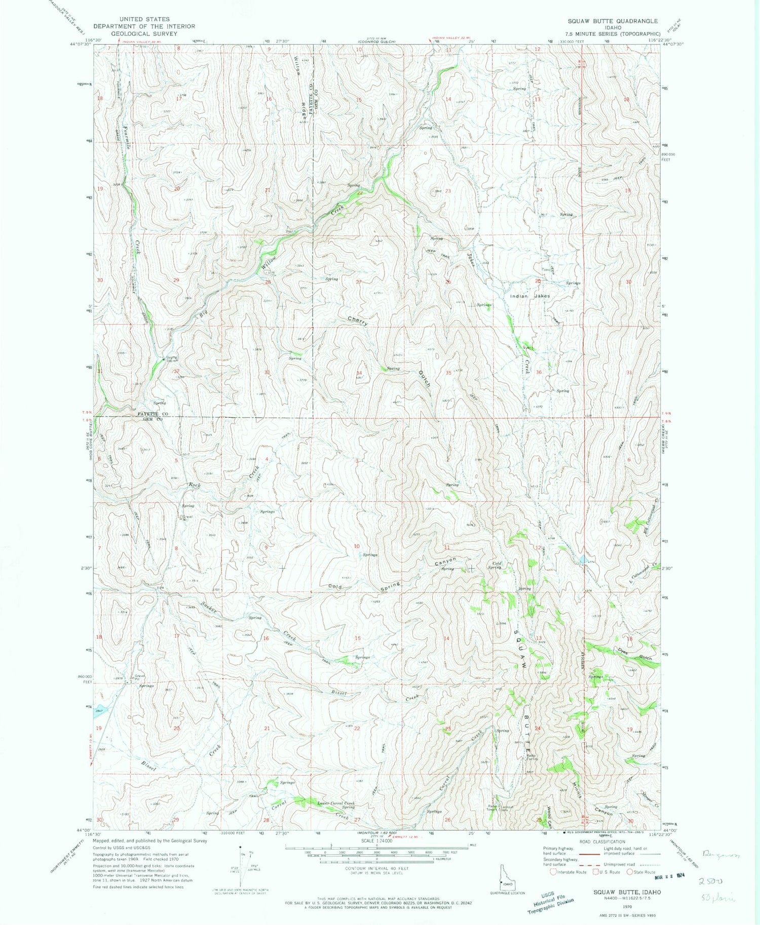 Classic USGS Squaw Butte Idaho 7.5'x7.5' Topo Map Image